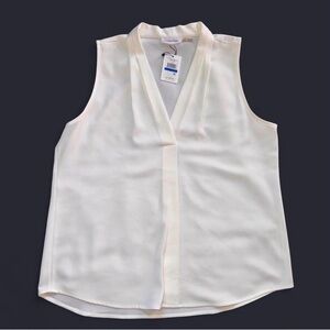 NWT Calvin Klein Modern Essentials Cream V-Neck Sleeveless Blouse XL